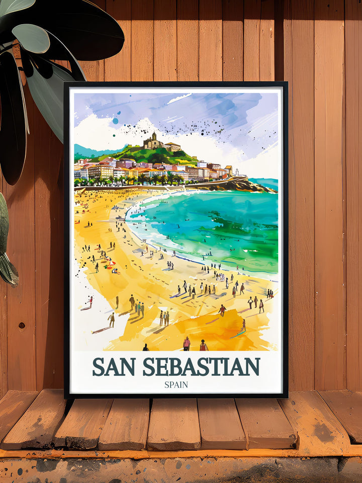 City Print of San Sebastian with La Concha Beach and Monte Igueldo perfect for decorating your home or office with a touch of colorful elegance a unique and stylish art print ideal for Christmas gifts and gifts for friends