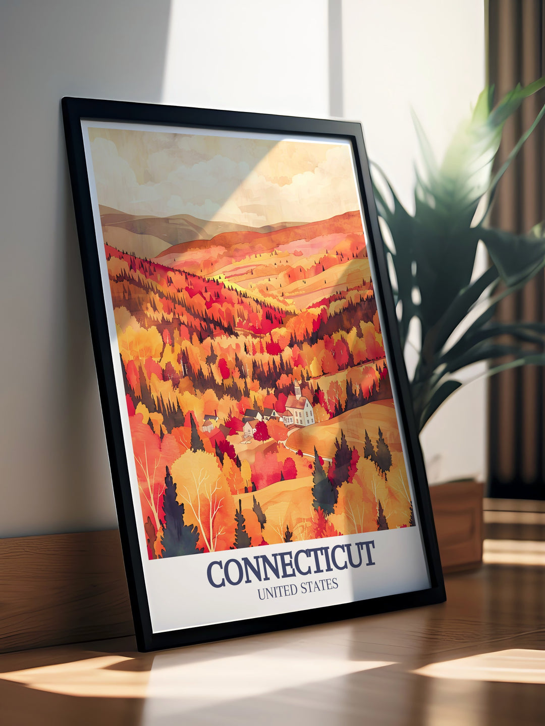 Stunning Connecticut poster featuring Litchfield Hills New England town a modern decor piece with vibrant artwork that celebrates Connecticuts scenic beauty perfect for elegant home decor or as a personalized gift for Christmas birthday or anniversary occasions.