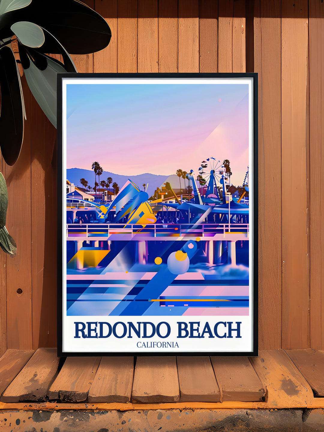 Redondo Beach vintage poster featuring the Redondo Beach Pier and Redondo Arcade, highlighting the charm and allure of Southern Californias coast. This custom print is a perfect gift for anyone who loves the beach, travel, and the relaxed California lifestyle.