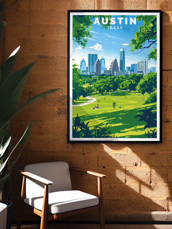 High quality Bonnaroo Festival print perfect for wall art gift prints with Zilker Park City view modern art providing elegant home decor