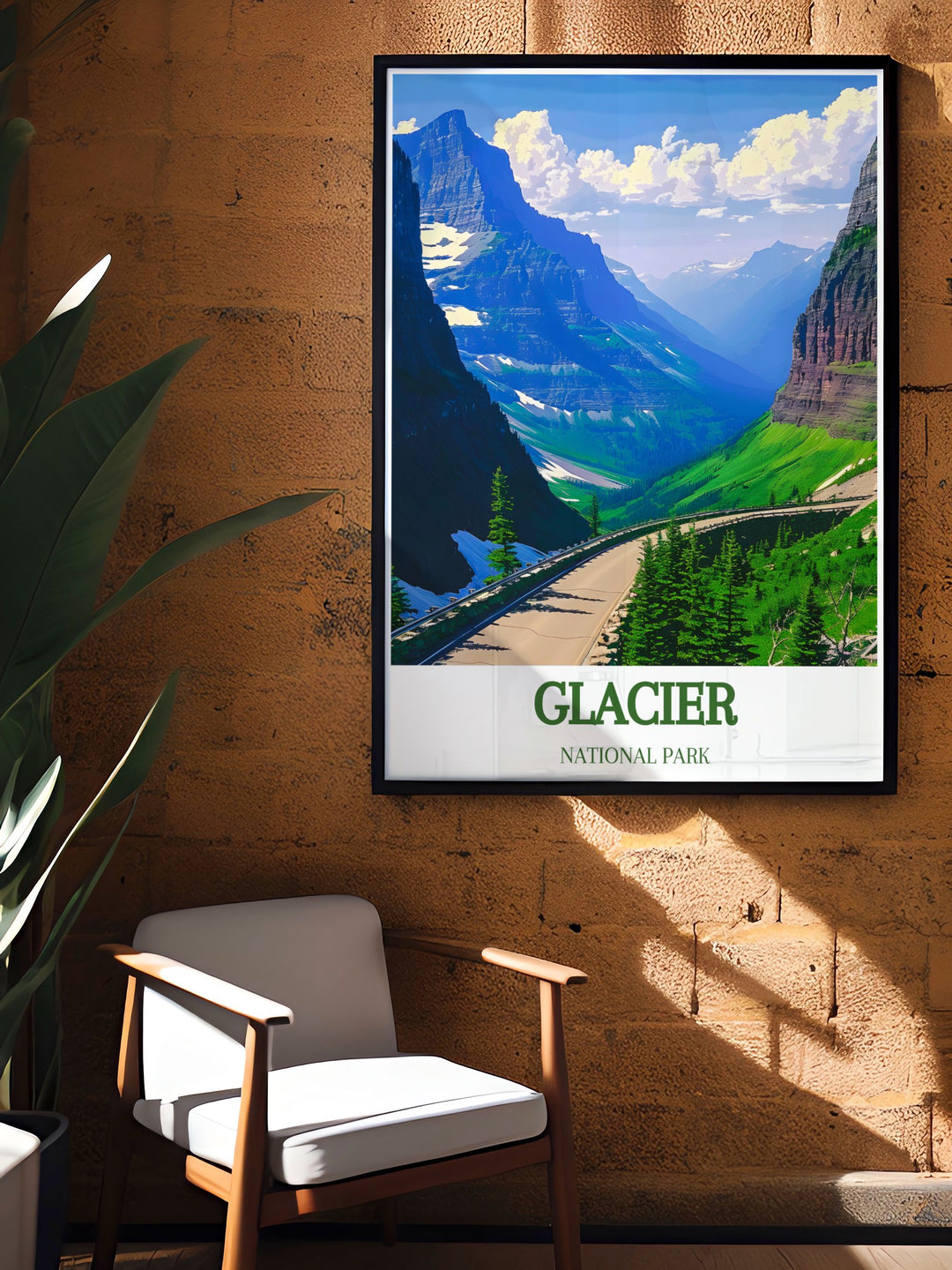 Add a piece of Glacier National Park to your home with this travel poster. The vibrant colors and intricate details capture the parks unique charm and natural beauty, making it a stunning focal point for any room.