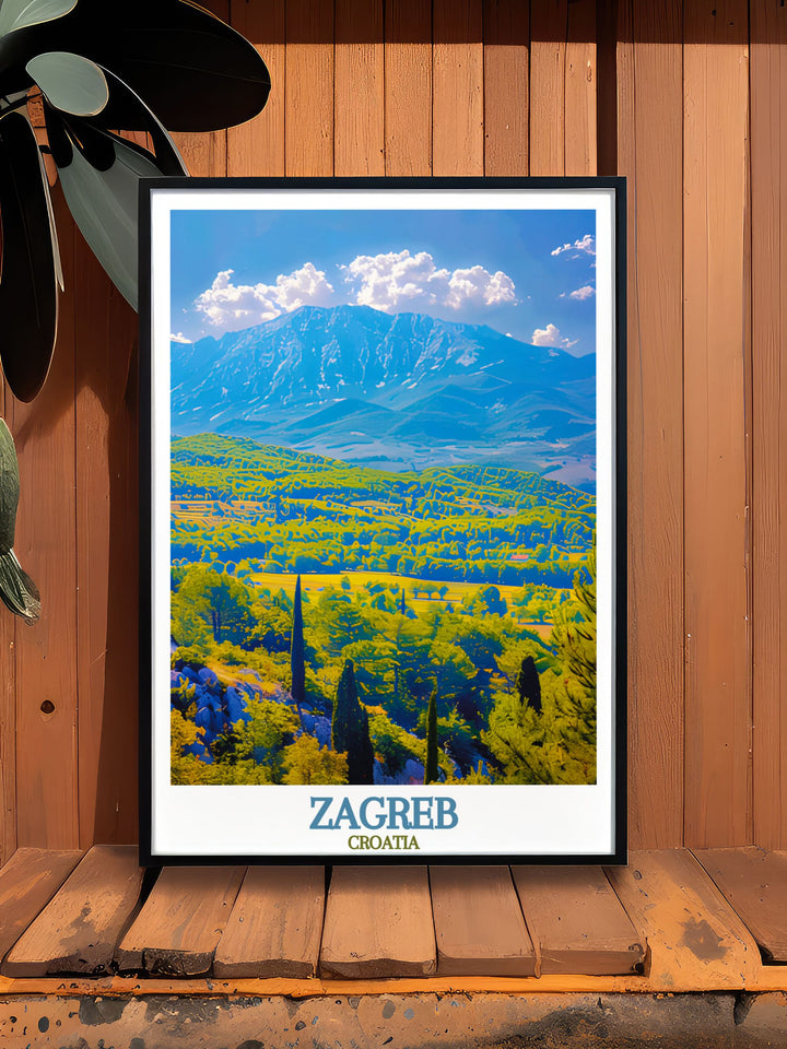 Medvednica Mountain travel print adding a touch of Croatias grandeur to your decor. A memorable gift option or a stunning addition to your home.