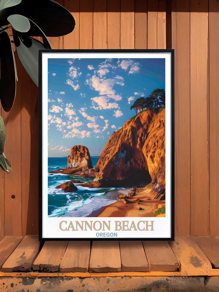 Elegant Haystack Rock map art print with detailed street maps of Cannon Beach offering a unique and stylish way to showcase your love for this picturesque location