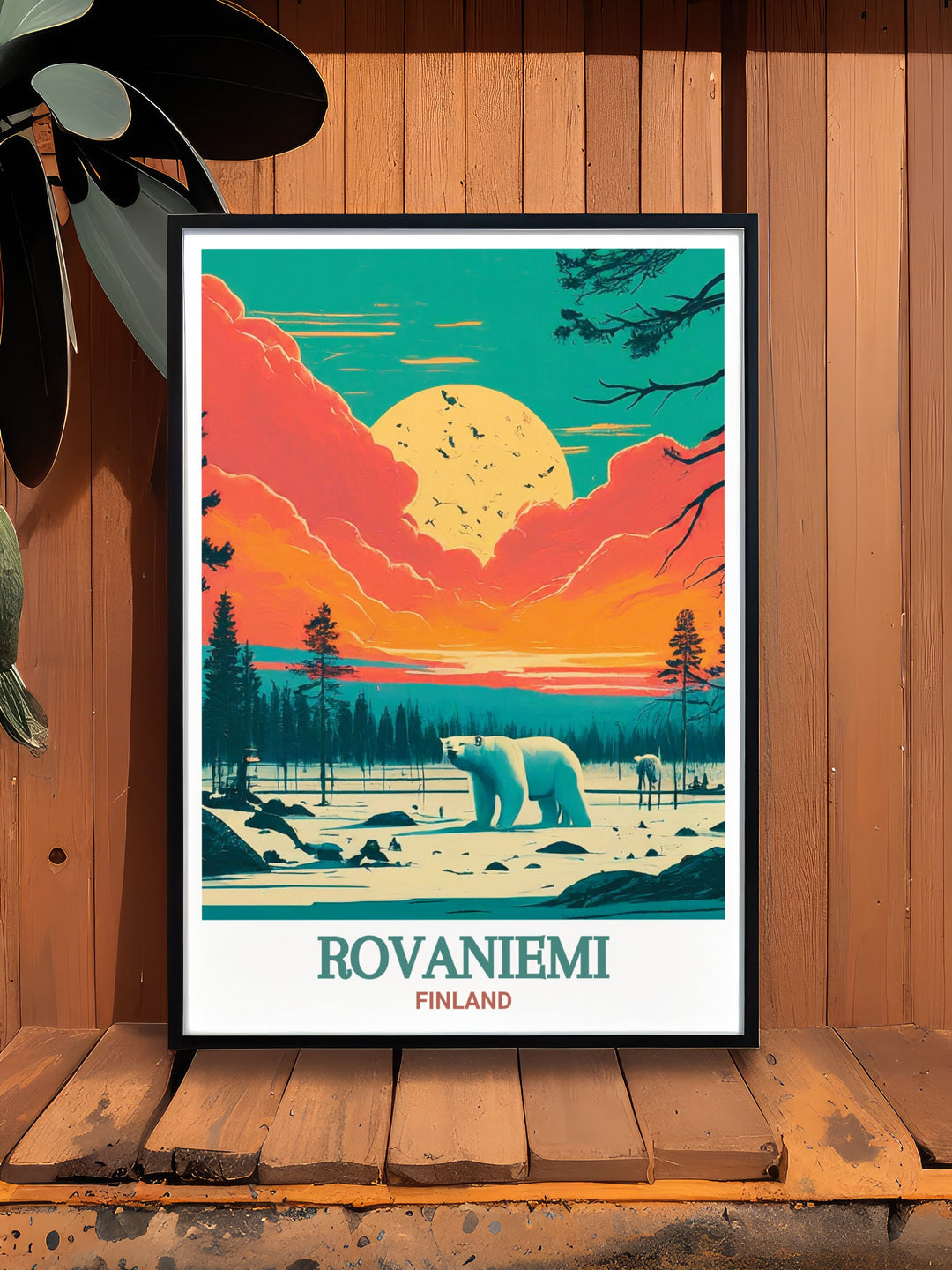 An illustration capturing the essence of Rovaniemi and Ranua Wildlife Park in Finland. The print showcases the unique wildlife and natural beauty of the region, making it an ideal piece for nature lovers and travel enthusiasts.