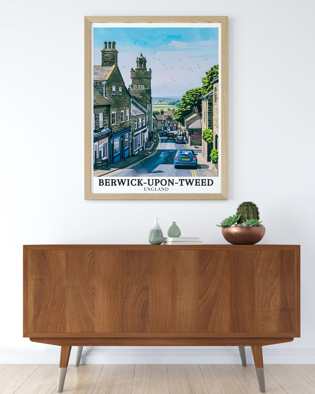 Berwick upon Tweed wall art, featuring the towns famous fortified walls and picturesque surroundings. This poster is a wonderful representation of Northumberlands history and makes a beautiful addition to any space.