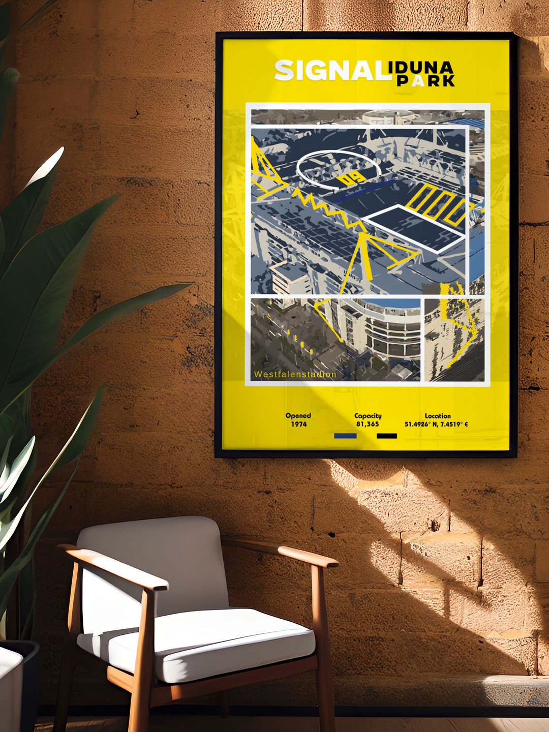 Our Dortmund Poster showcases Signal Iduna Park and the dynamic energy of Borussia Dortmund players like Marco Reus and Karim Adeyemi perfect for fans who want to bring the stadiums excitement home