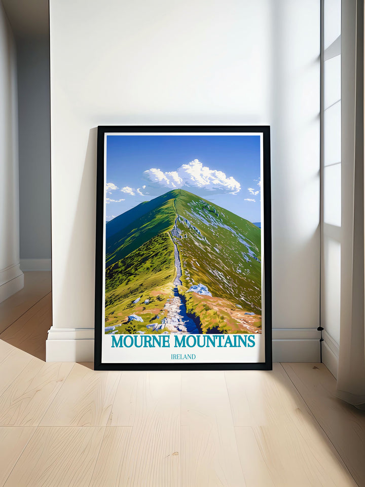 Experience the tranquil beauty of Slieve Donard with this detailed poster, capturing its majestic peak and scenic trails, perfect for adding a touch of natural elegance to your home.