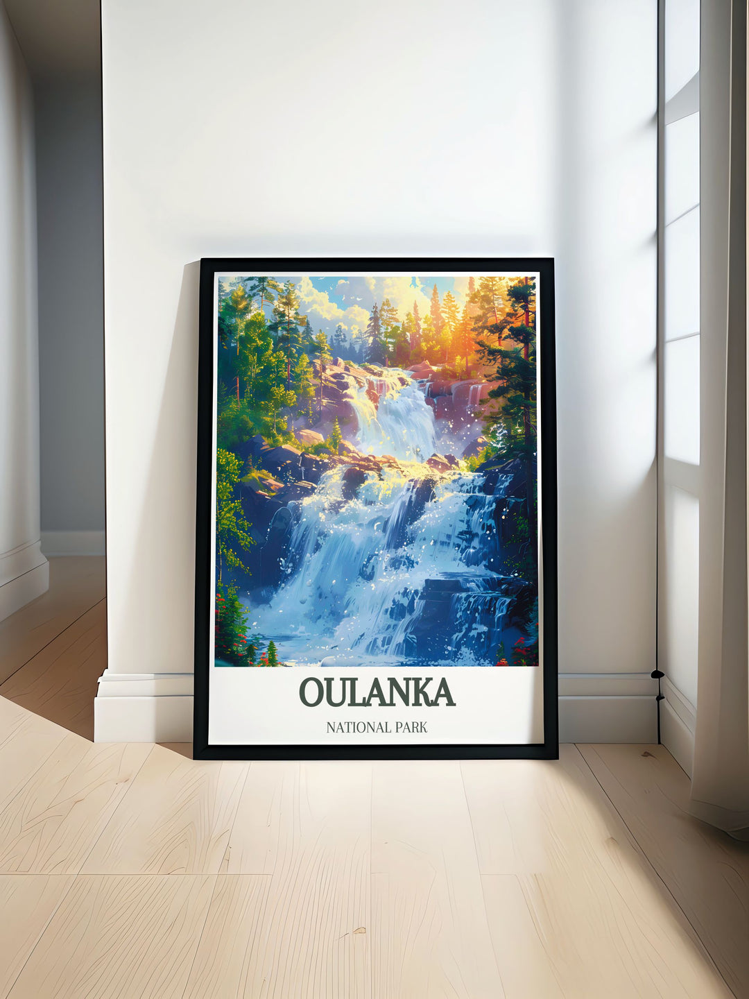 Finland Travel Print featuring Kiutakongas Rapids in Oulanka National Park capturing the vibrant colors and natural beauty of the rapids perfect for nature enthusiasts and adventurers looking to bring a piece of Scandinavian wilderness into their home decor