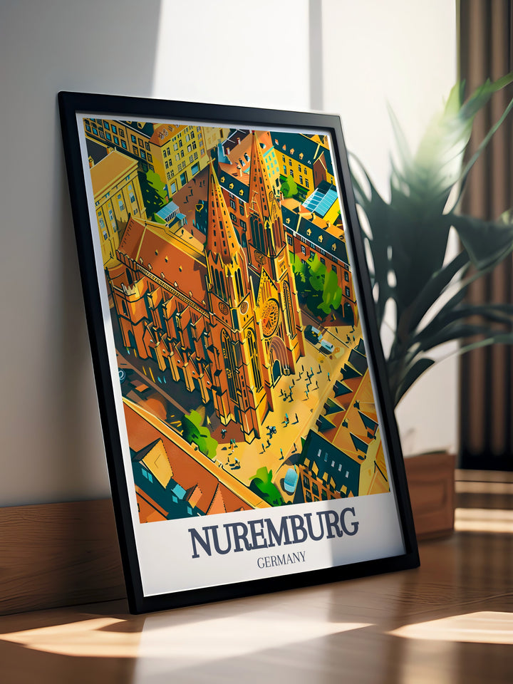 Add a touch of European charm to your space with this Nuremberg wall art showcasing St. Lorenz Church and Old Town Nuremberg. A must have for Germany lovers, this travel poster brings the historic beauty of the city into your home.