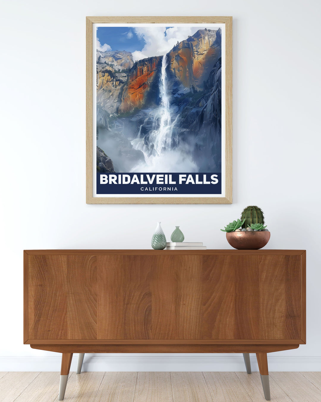 Beautiful Closeup poster of Bridalveil Falls in Yosemite National Park ideal for California decor lovers who want to add a touch of nature to their space. This California artwork is perfect for any room and makes a unique and thoughtful gift for any occasion.