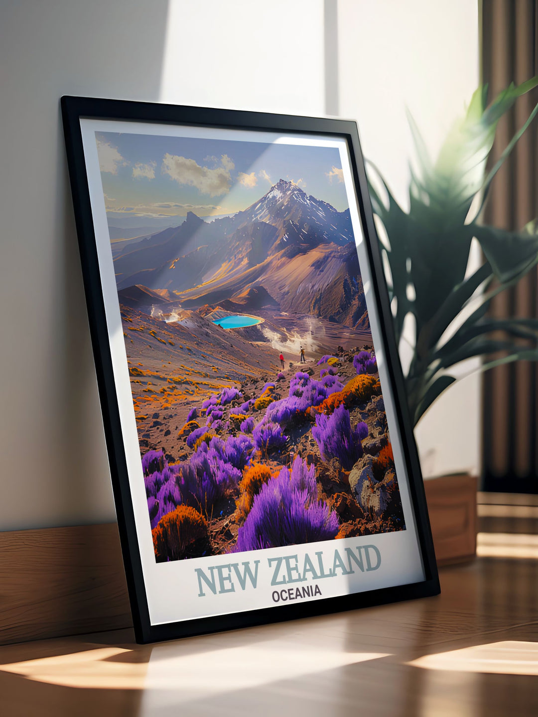 Framed print of New Zealands Tongariro National Park and Akaroa Lighthouse capturing the breathtaking scenery of these iconic destinations ideal for home decor or as a thoughtful gift for anyone passionate about New Zealand travel.