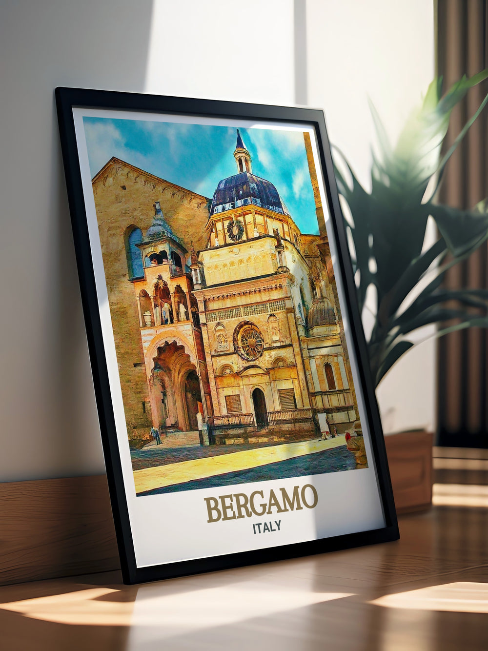 Detailed poster of Basilica di Santa Maria Maggiore in Bergamo. Celebrating the architectural and cultural beauty of this iconic landmark. Perfect for art enthusiasts and travelers. Adds a sophisticated touch to any decor. Vivid and vibrant colors.