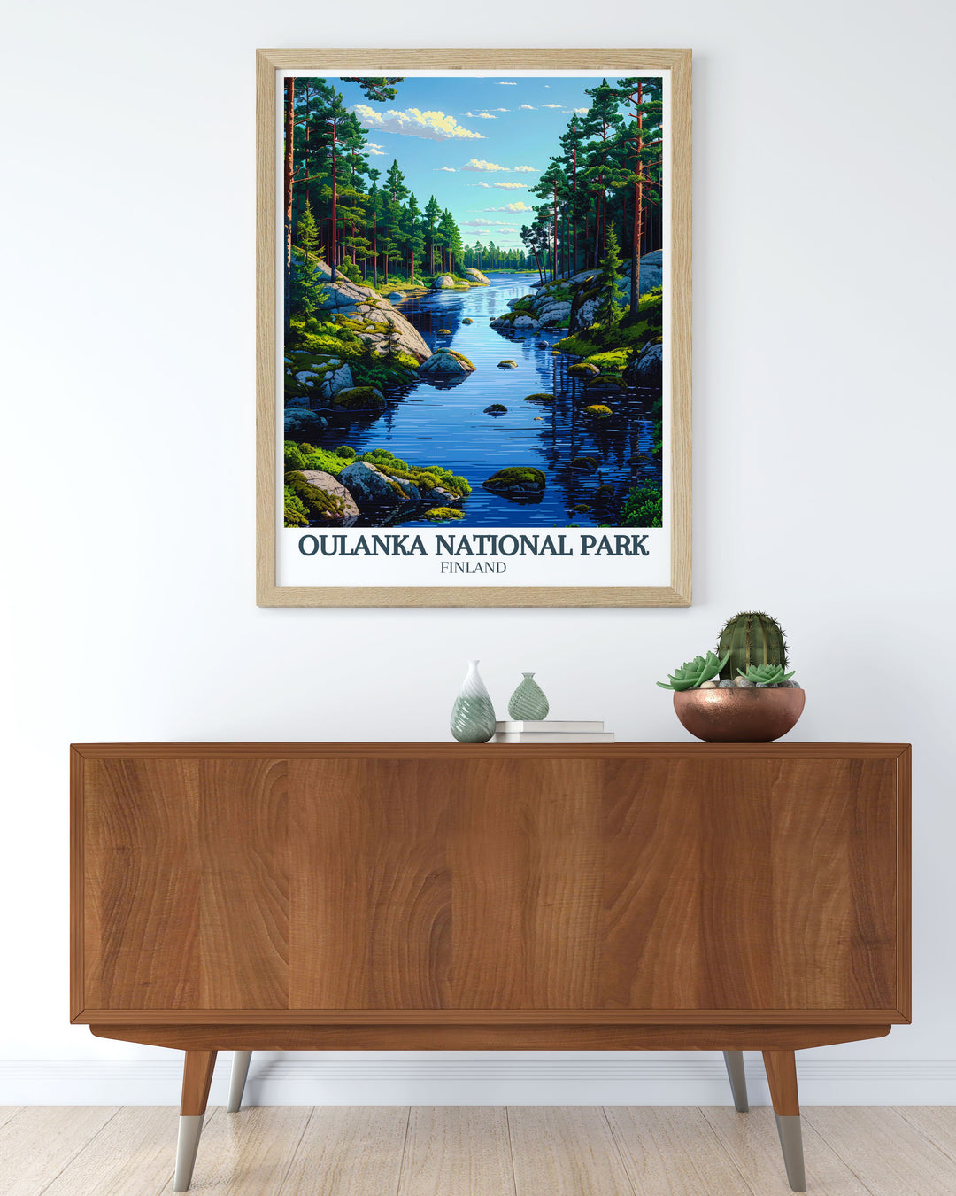 Scenic Oulanka river Kiutakongas Rapids travel poster. Perfect for anyone who loves Finlands natural beauty and hiking trails. This national park print adds a touch of elegance to any room and makes an ideal wall art print gift.
