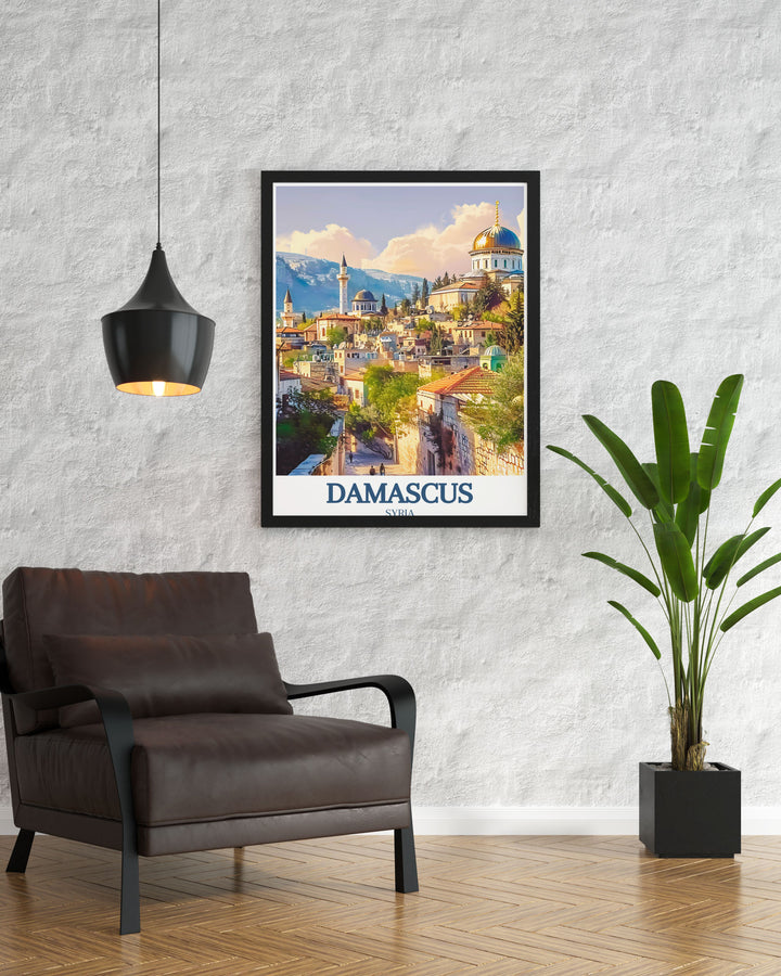 Canvas art illustrating the scenic skyline of the Old City in Damascus, capturing the beauty of historic landmarks and architectural marvels.