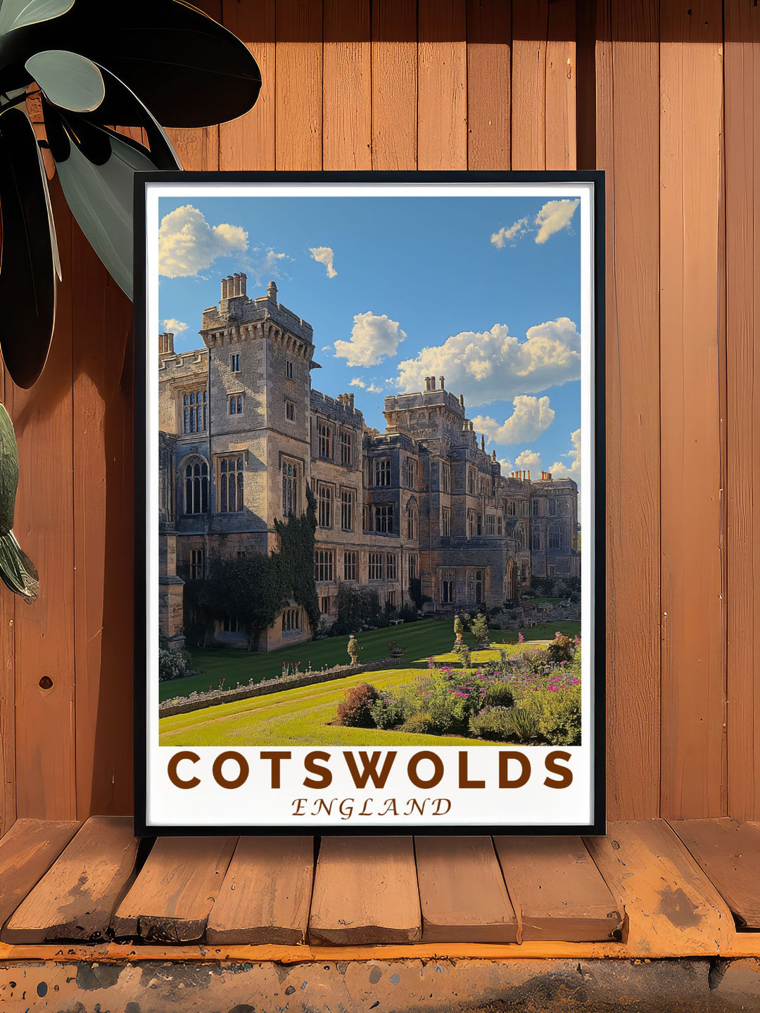 The captivating blend of nature in the Cotswolds and the historic grandeur of Sudeley Castle is beautifully illustrated in this poster, making it a stunning addition to any wall art collection celebrating England.