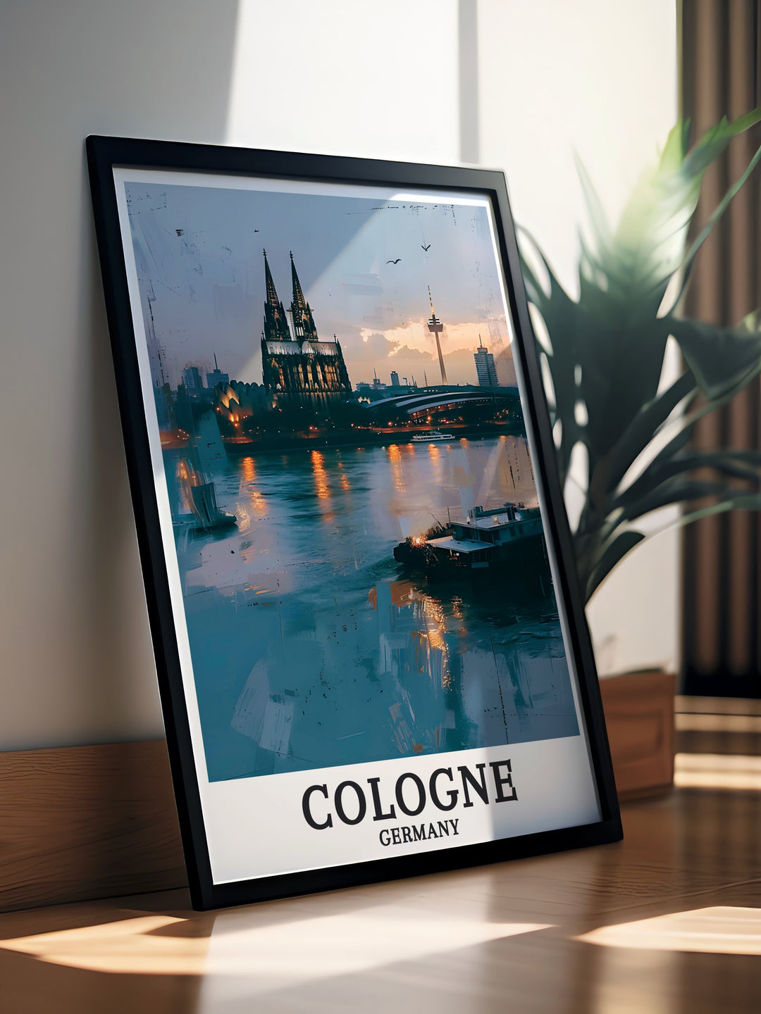 Stunning Cologne Cathedral and Rhine River wall art perfect for any art enthusiast looking to add a touch of German elegance to their home decor pair with Berlin travel posters and Germany decor to create a cohesive and sophisticated interior design