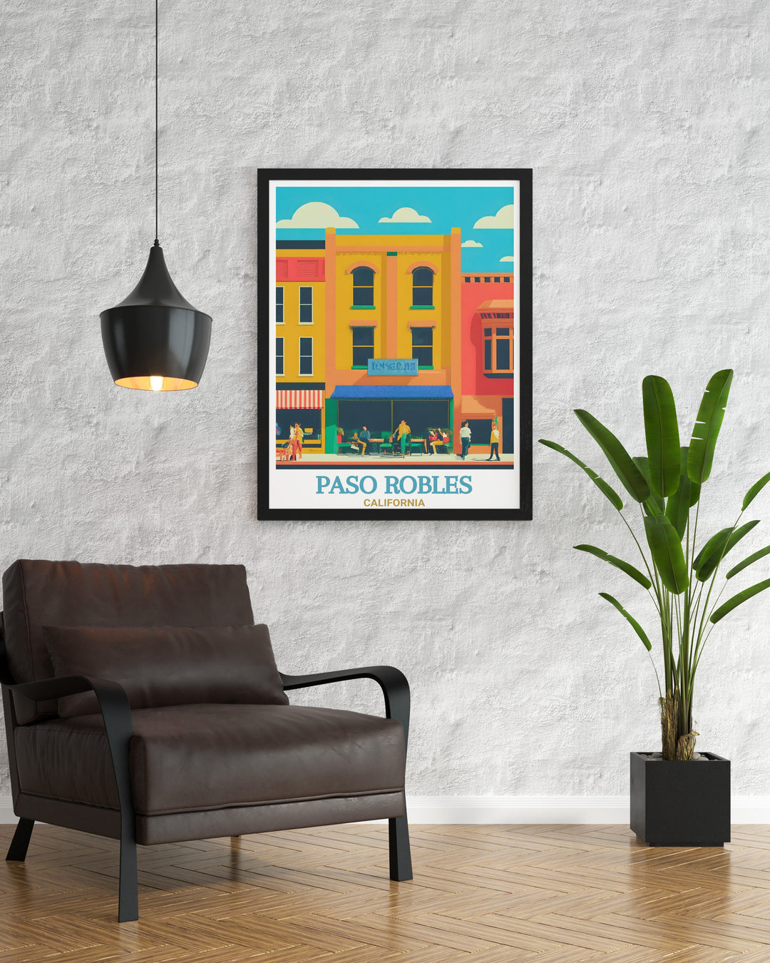 Paso Robles, known for its vineyards and historic downtown, comes to life in this beautiful wall art. Display it in your home to bring a touch of Californias scenic wine country into your space.