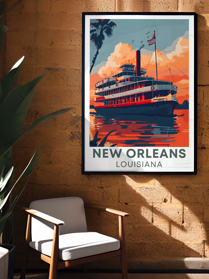 Charming Steamboat Natchez New Orleans print ideal for adding a historical touch to your home decor capturing the magic of Louisiana and perfect for gifting to friends and family who love this iconic steamboat