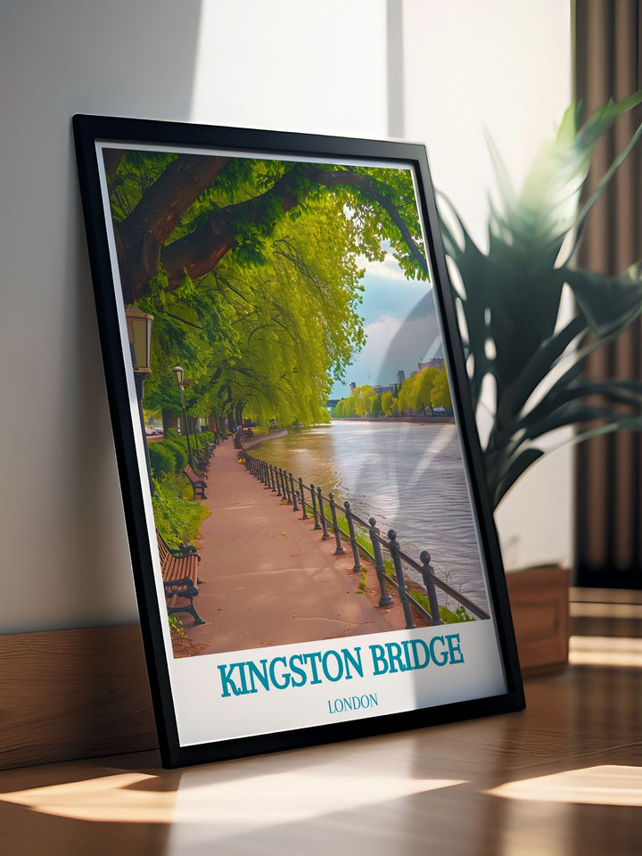 Featuring Kingston Bridges rich history and scenic surroundings, this art print highlights the enduring legacy of one of Londons most important landmarks.