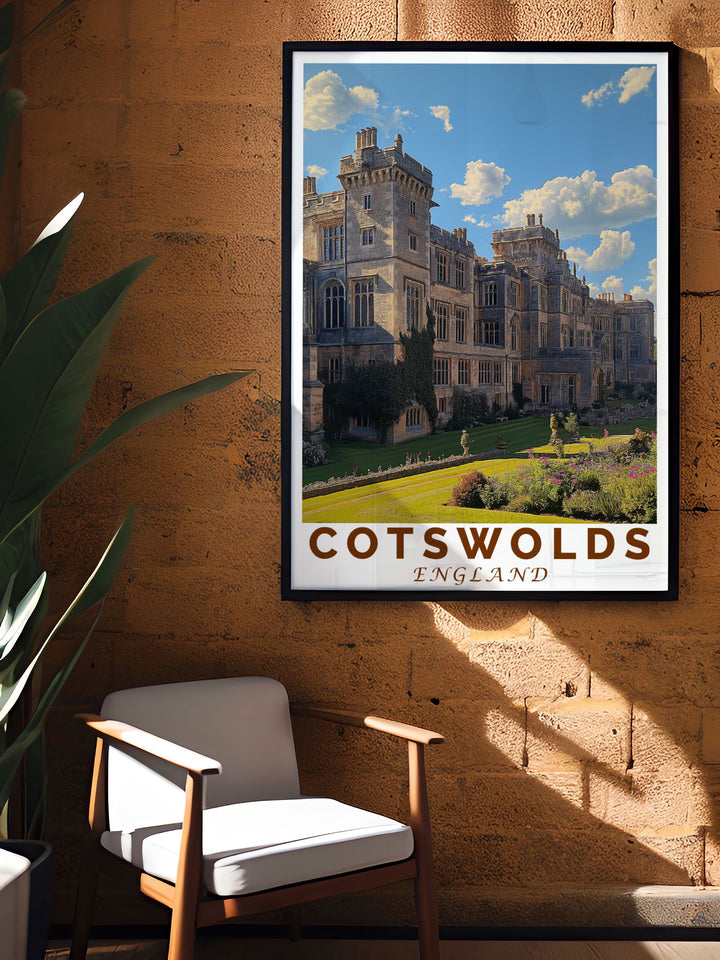 This poster showcases the enchanting gardens of Sudeley Castle and the charming architecture, adding a unique touch of Englands historical and natural beauty to your living space.