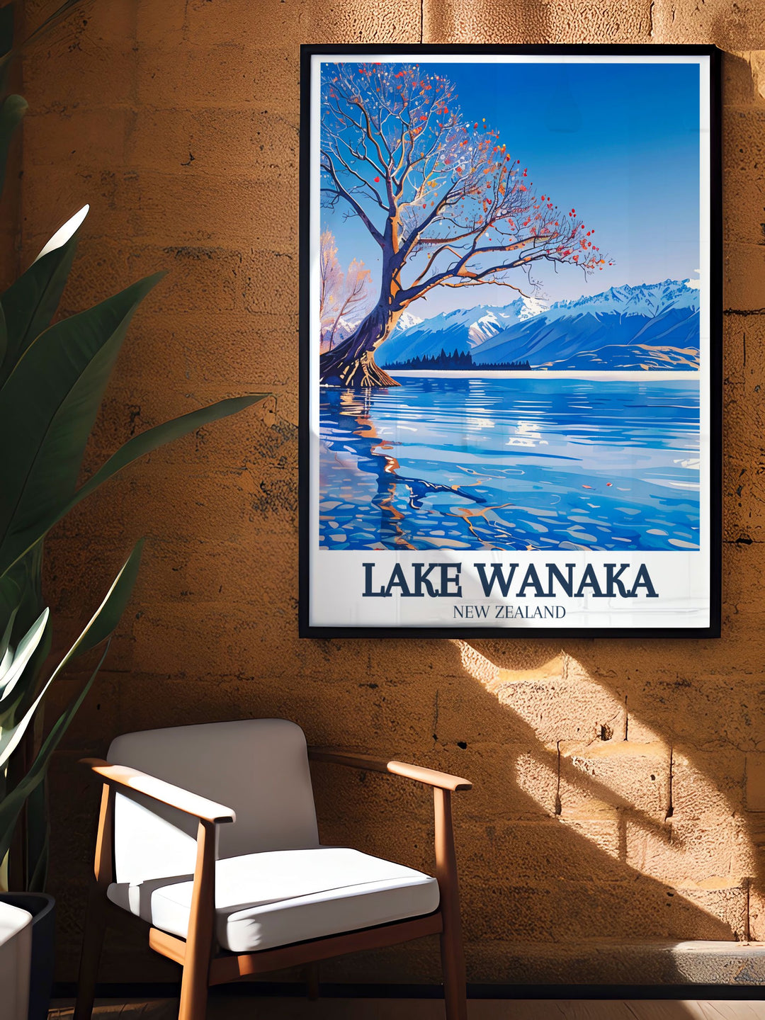 Modern Lake Wanaka wall art featuring the famous lake wanaka tree in Mount Aspiring National Park An ideal addition to any home decor offering a serene and peaceful ambiance