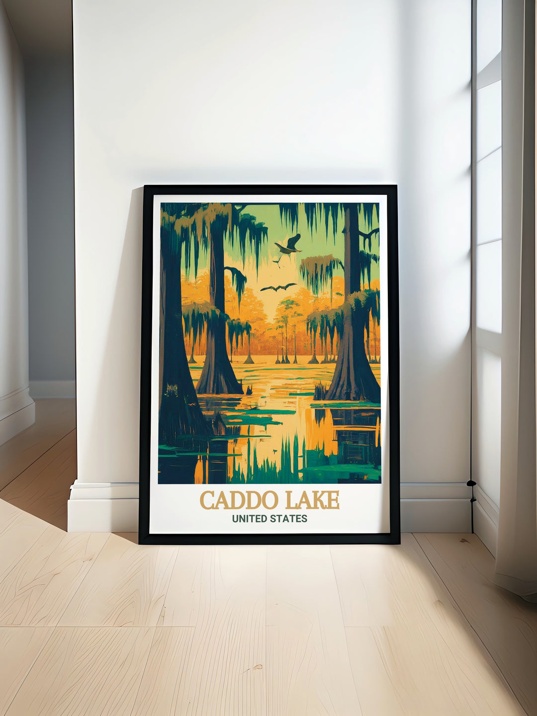 Caddo Lake Poster Print featuring the serene beauty of Caddo Lake and Caddo Lake State Park perfect for Texas Wall Art and Texas Travel Print a stunning addition to any home decor and a thoughtful Texas Gift for anyone who loves the natural beauty of Texas