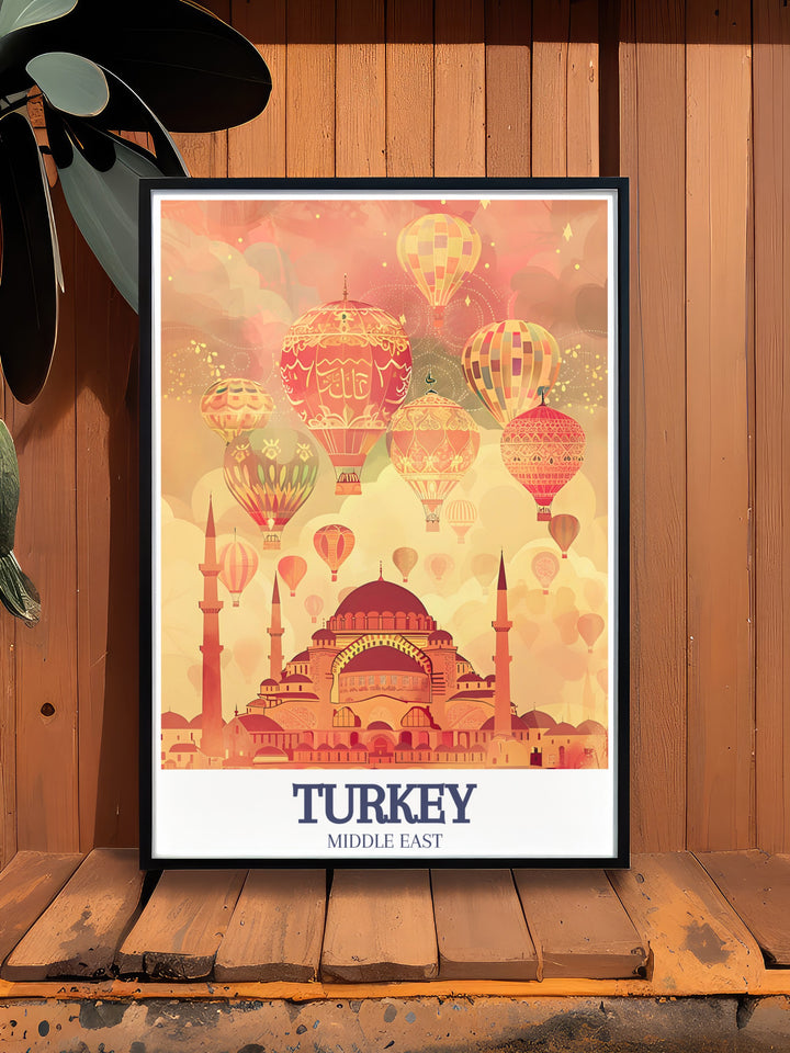 This travel print showcases Turkeys iconic Hagia Sophia and the dynamic energy of Istanbul. The detailed depiction of these landmarks brings a sense of adventure and history into your space, making it a must have for art lovers and travelers alike.