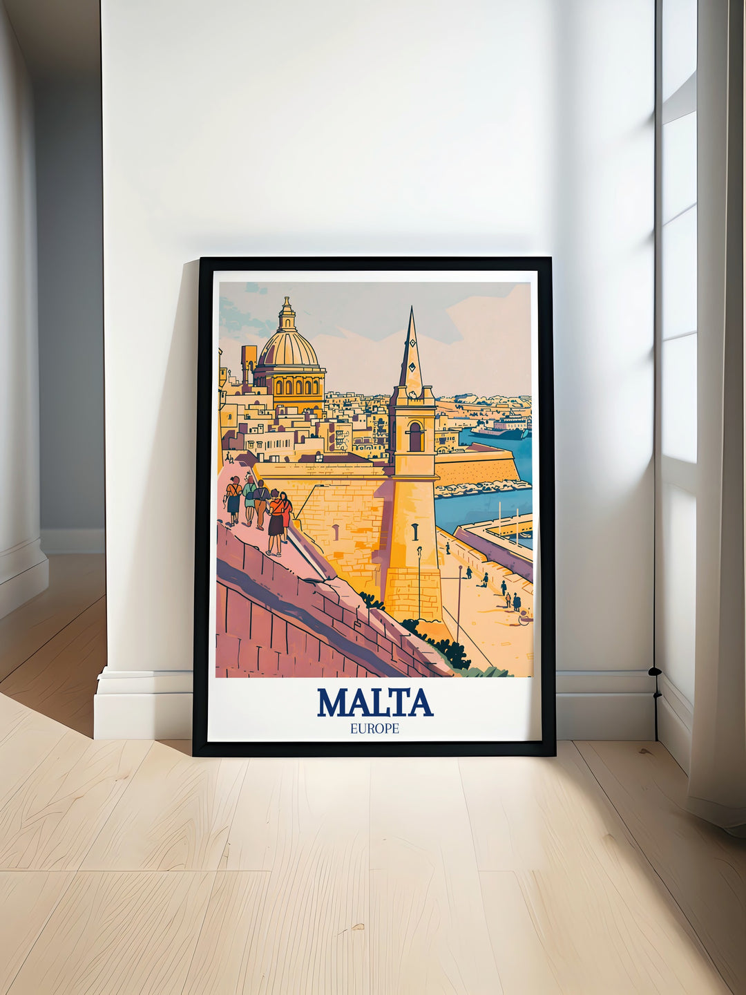 Beautiful Malta art print featuring St Pauls Cathedral and Valletta Walls perfect for elegant home decor and stunning living room decor adding a touch of sophistication to any space with vibrant colors and breathtaking landmarks of Malta