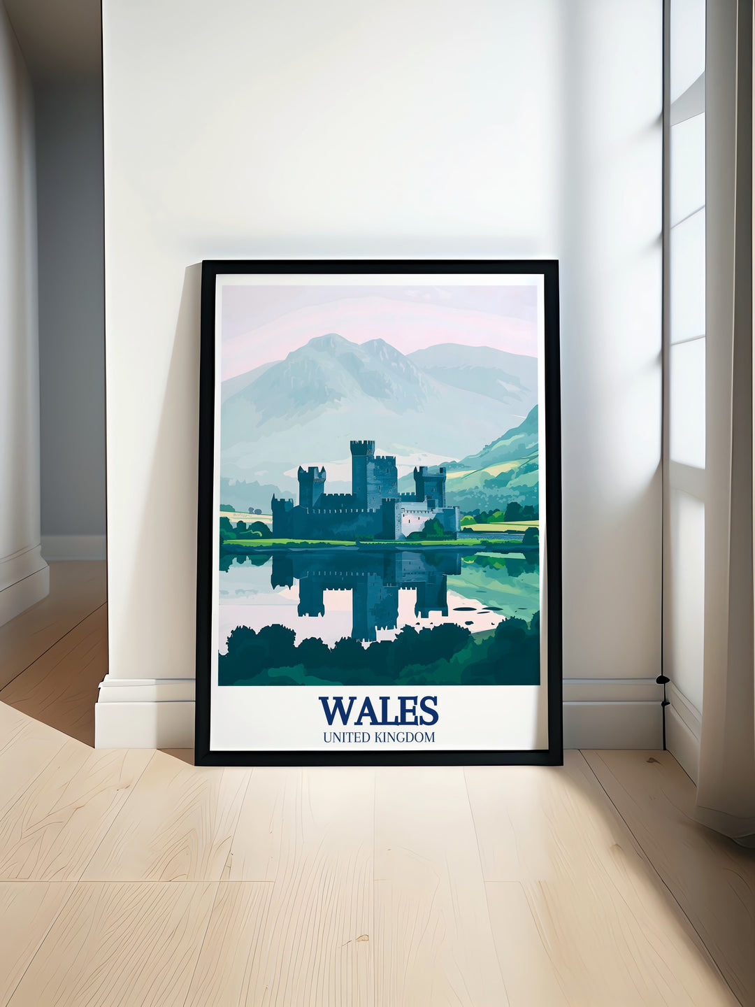 Discover the timeless beauty of Llansteffan Castle with our exquisite Wales print perfect for any home decor alongside stunning Caernarfon Castle Menai Strait modern prints