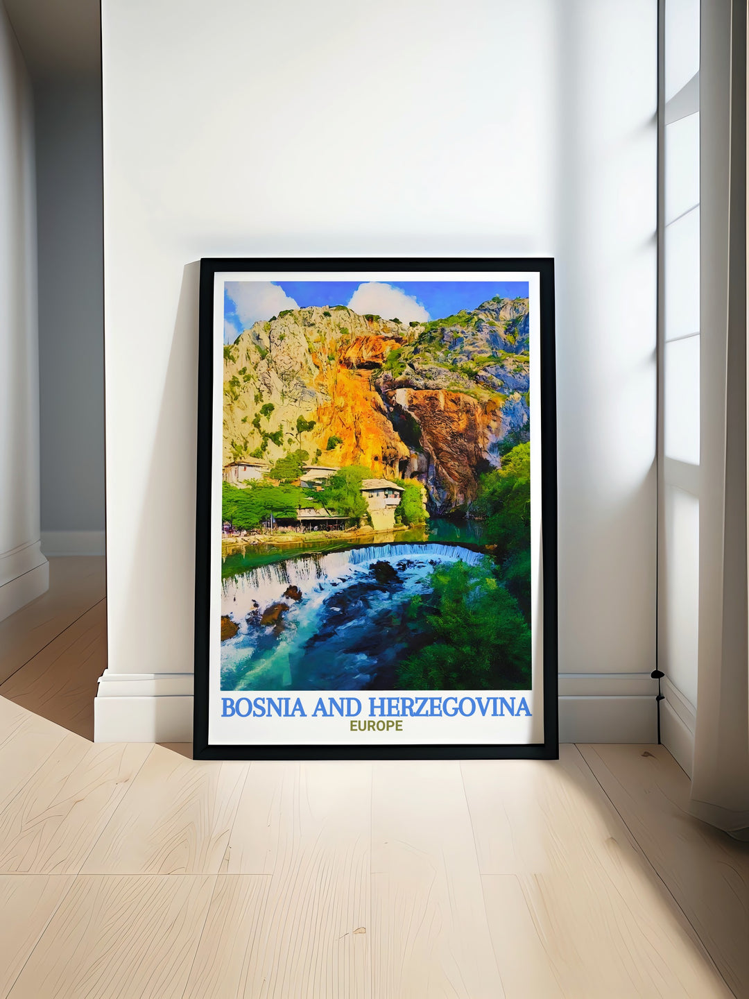 Blagaj Tekija canvas art showcases the peaceful riverside setting of Bosnias Sufi monastery, a symbol of spiritual reflection and tranquility. Perfect for nature lovers and art collectors, this travel print brings the beauty of Bosnia into your home.