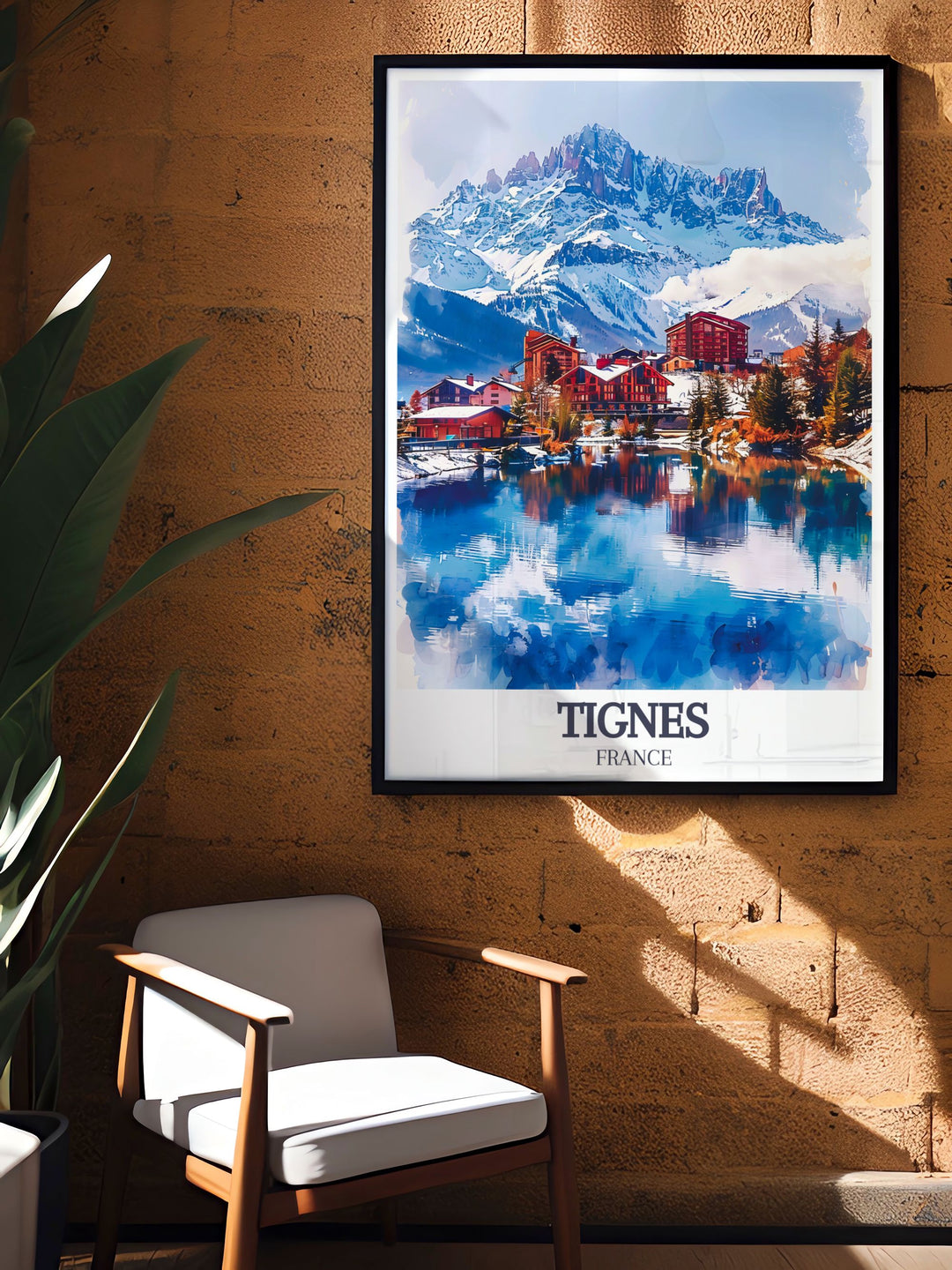 The Lac de Tignes Le Lac Village Modern Prints collection features stunning wall art perfect for ski resort poster enthusiasts and those looking to add elegance to their home decor