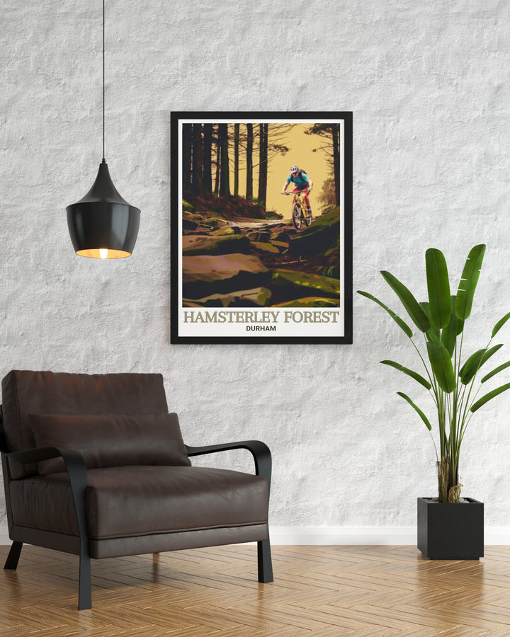 Hamsterley Forest Adventure Play Area mountain biking art print showcasing thrilling mountain bike trails and beautiful landscapes of County Durham a perfect addition to your collection of art and collectibles