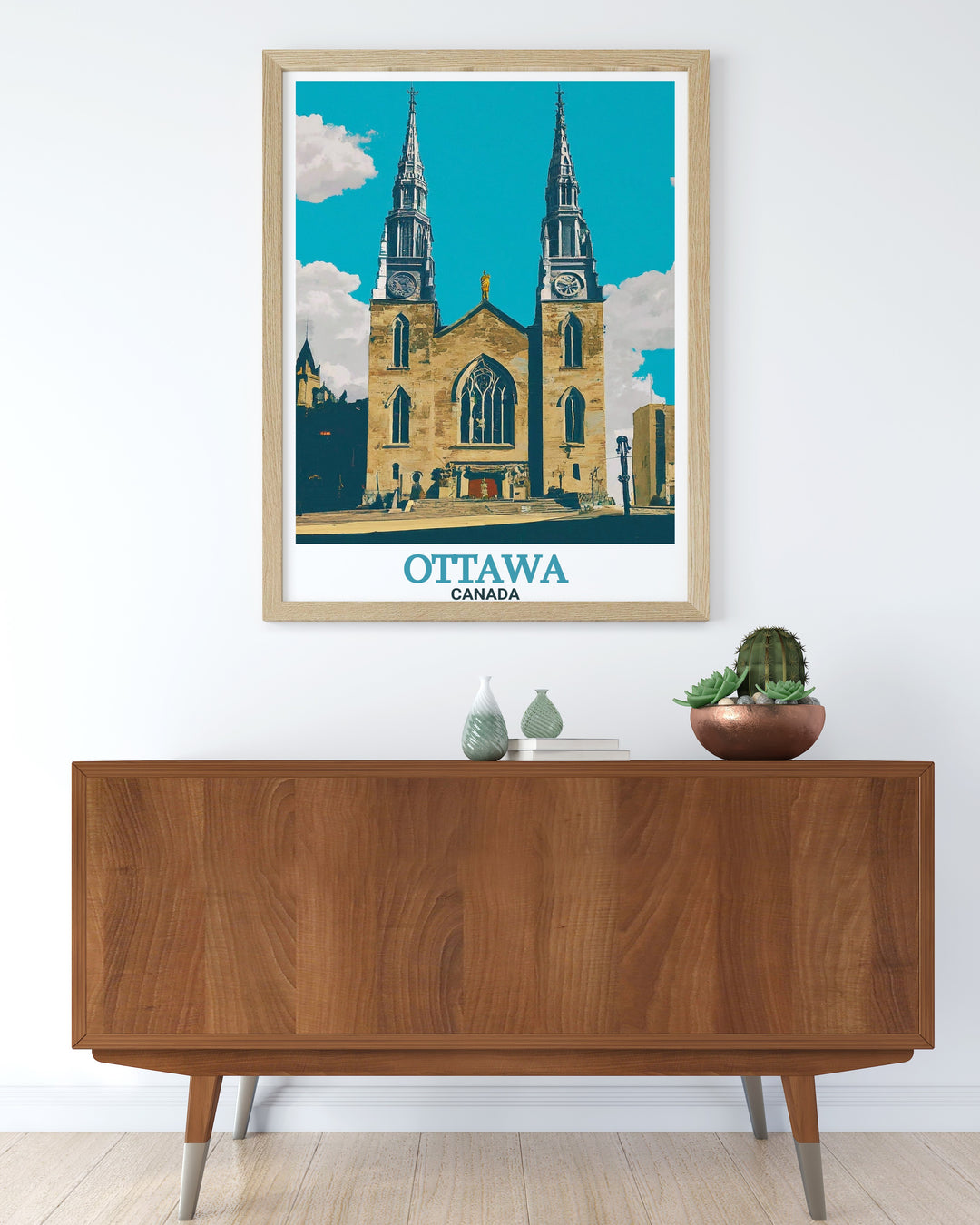 Modern Notre Dame Cathedral Basilica art print showcasing Ottawas architectural marvel. This stunning print is a great way to celebrate the citys rich heritage and add a contemporary touch to your home decor. Ideal for gifts and personal collections.
