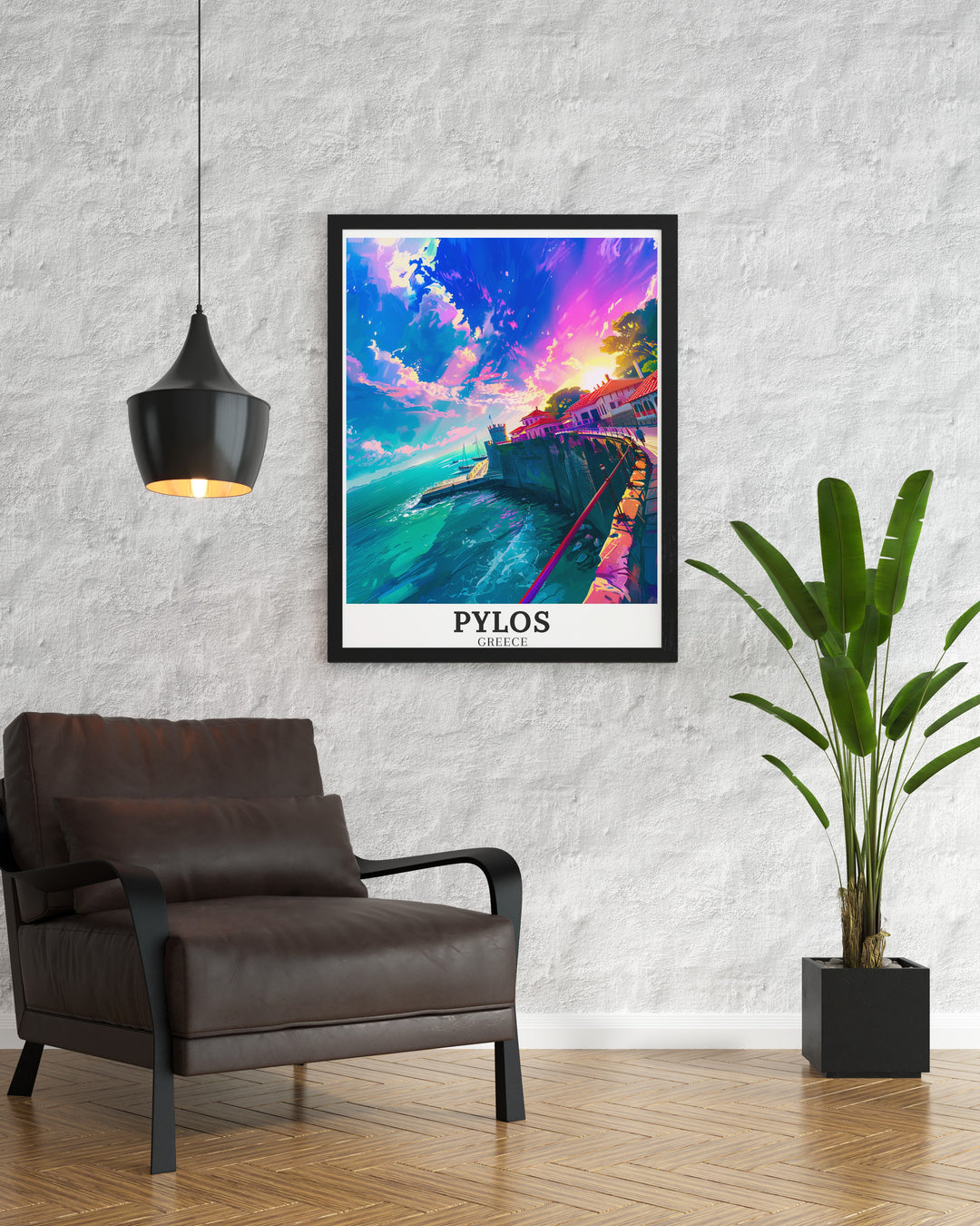 Transform your space with this Pylos Print featuring the stunning Ionian Sea and Messinian land the perfect addition to any room bringing a touch of Greek culture and tranquility into your living space