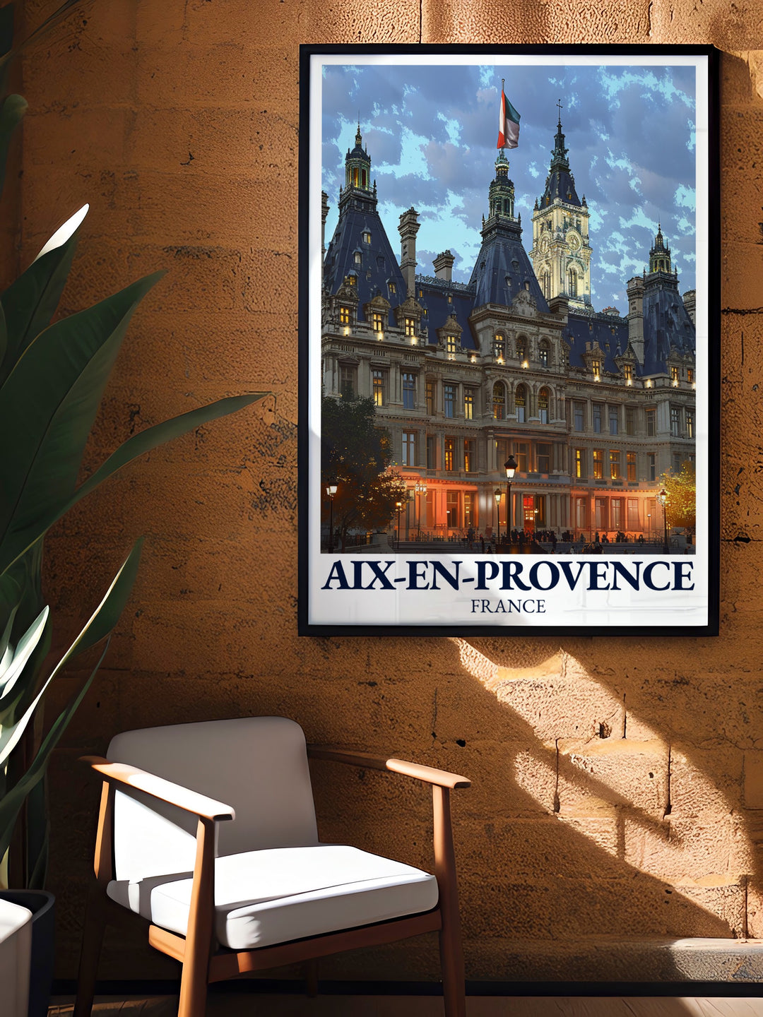 The timeless beauty of the Hôtel de Ville in Aix en Provence is captured in this stunning travel print. Perfect for those who appreciate French architecture and Provences charm, this poster brings the heart of southern France into your living space, offering a sophisticated touch to your decor.