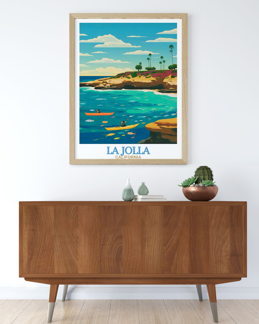 The La Jolla Cove Poster Print captures the stunning cliffs and vibrant waters of La Jolla, California. This travel print is perfect for bringing the beauty of the California coast into your home, offering a timeless piece of wall art that pairs well with beach decor and coastal themed interiors.