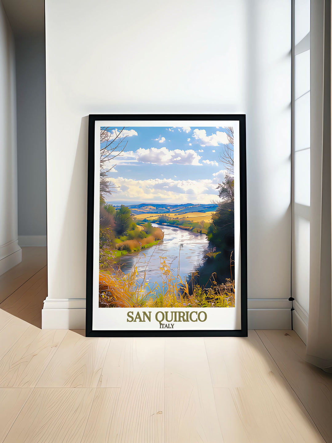 The San Quirico Archway Poster Print brings colorful art and intricate architecture to your space. Paired with Orcia River modern prints this travel print enhances any decor making it perfect for living rooms bedrooms or personalized gifts for friends.