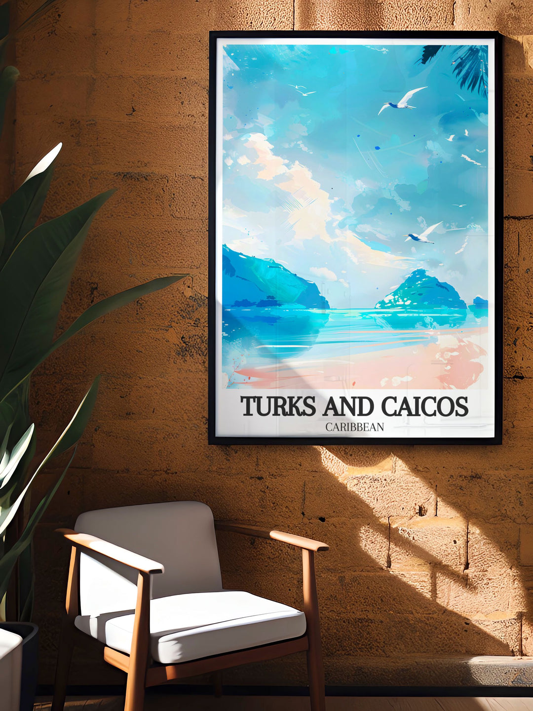 This vintage travel poster brings the serenity of Turks and Caicos to life. The design highlights the natural beauty of Chalk Sound and Sapodilla Bay, making it a stunning focal point for your homes decor.