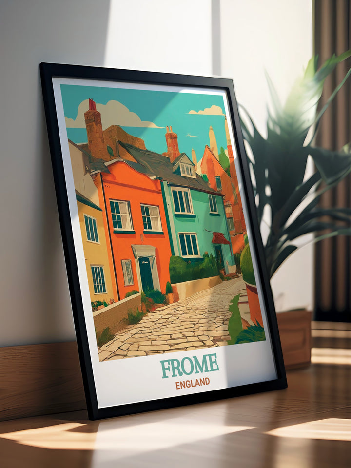 Catherine Hill framed art captures the vibrant essence of Frome, Englands creative heart. With its eye catching details and colorful storefronts, this framed art piece is the perfect way to add a splash of English charm to any room.