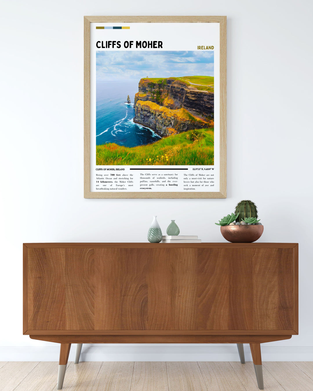 Moher Travel Gift artwork depicting the Cliffs of Moher offering a unique and thoughtful present for housewarming birthdays or anniversaries perfect for lovers of Irelands natural wonders