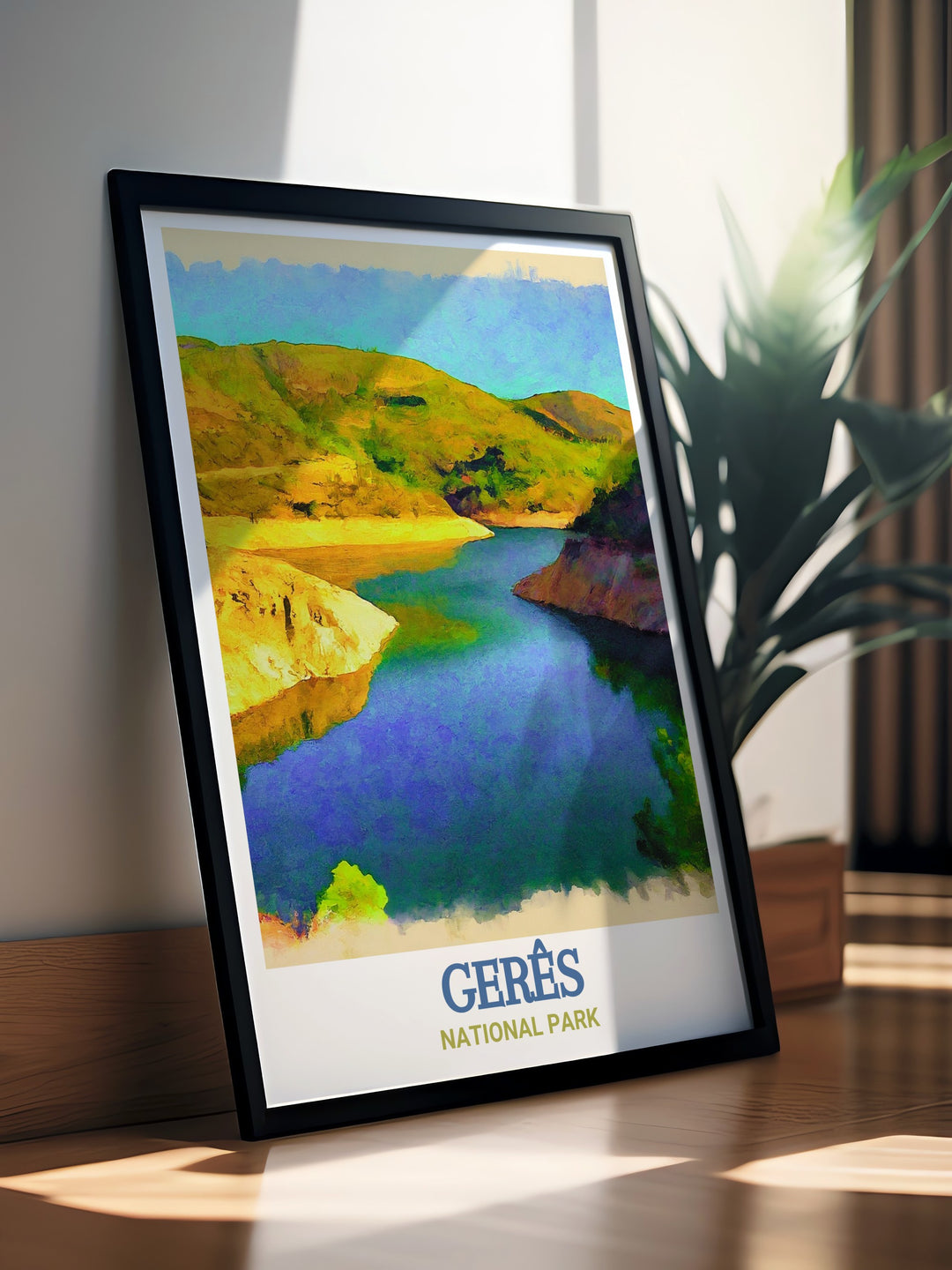 Enhance your home with this Vilarinho das Furnas Dam and Reservoir art print from Geres National Park an ideal addition to any nature inspired decor this national park poster is perfect for creating a serene and peaceful environment in your living room or bedroom