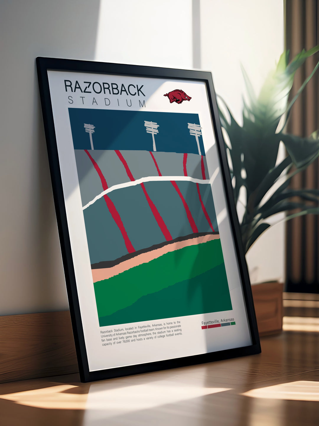 Arkansas Razorbacks Print featuring Razorback Stadium perfect for college dorms and Fathers Day gifts a vibrant addition to any space celebrating the pride and tradition of Arkansas football and the Razorbacks team