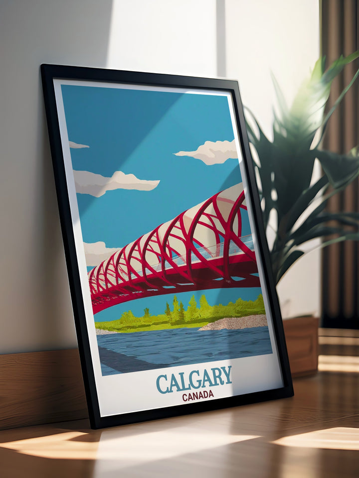 Celebrate Calgarys iconic Peace Bridge with this beautiful Canada gift. Perfect for birthdays anniversaries or special celebrations this print brings the modern elegance of the bridge into your home.