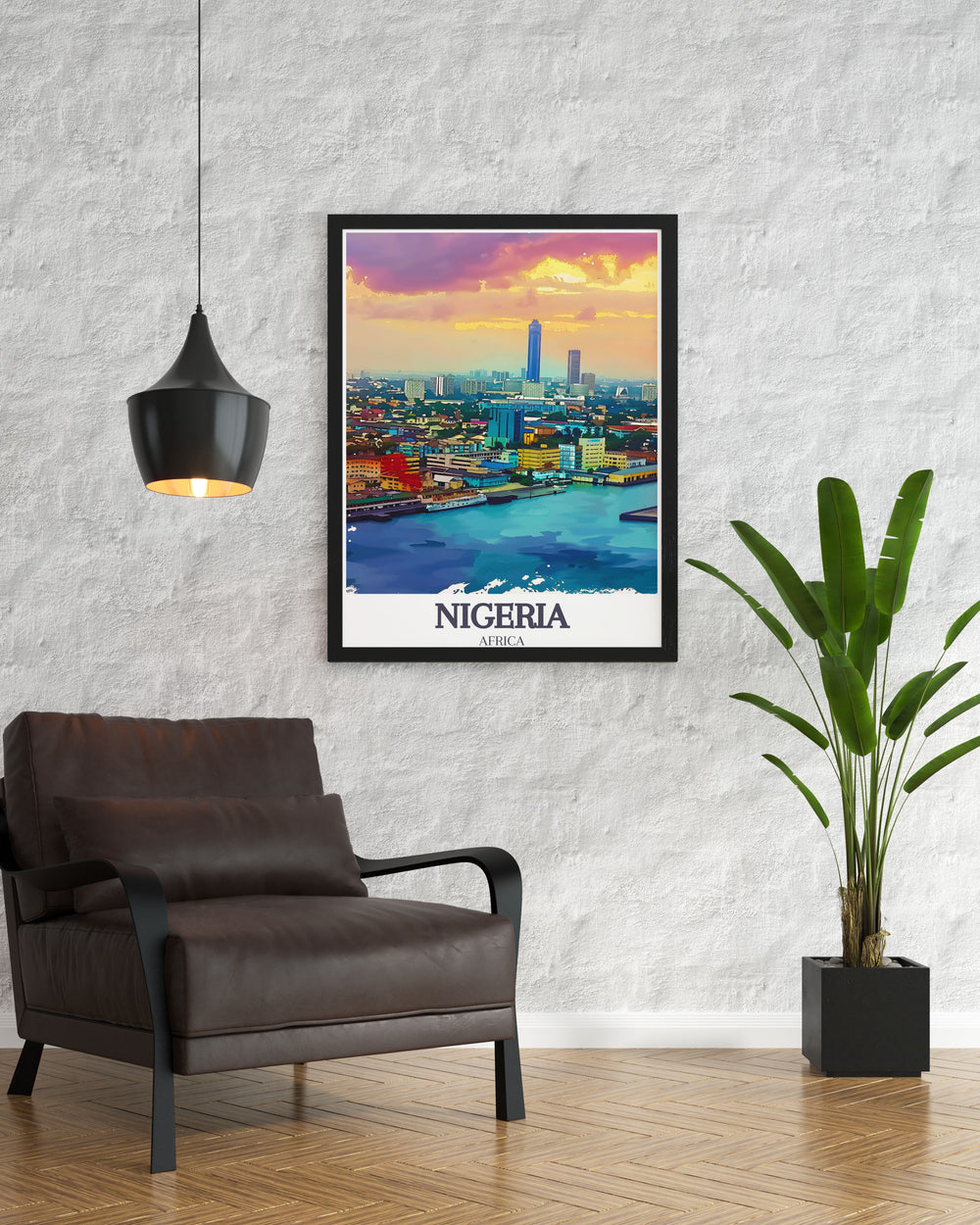 This Lagos and Victoria Island modern print captures the lively atmosphere and architectural beauty of Nigeria ideal for contemporary home decor and creating a captivating focal point in any room.