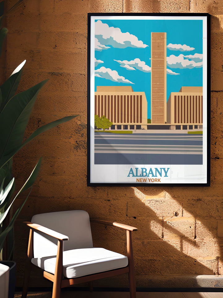 Elegant Empire State Plaza wall art offering a sophisticated touch to your living space celebrating Albanys architectural marvels a great choice for New York State travel enthusiasts and lovers of Albany decor.