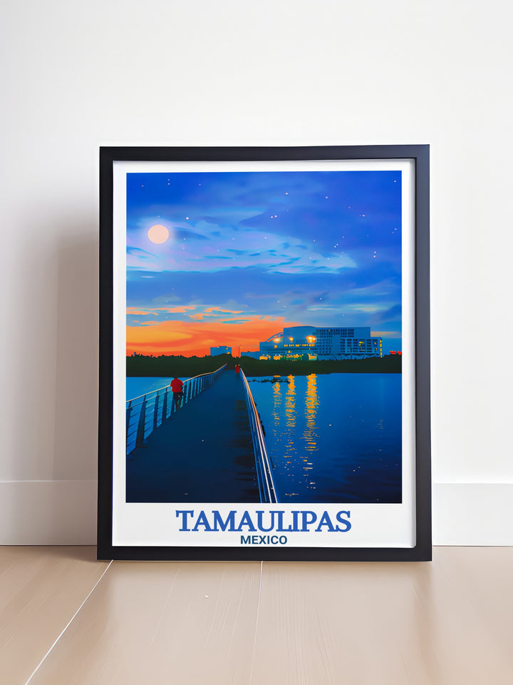 Featuring Reynosa city and Laguna del Carpintero in Tampico this Tamaulipas artwork is the perfect way to add color and character to your home decor. The travel poster is also an excellent personalized gift for anyone who loves Mexico and its unique beauty.