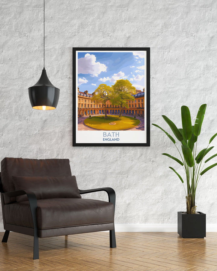 Detailed print of The Circus in Bath featuring the classic stone facades and charming streets, great for any collector of travel art.