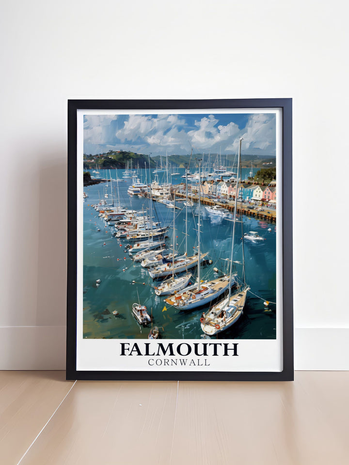 Falmouth Harbour wall art featuring the mesmerizing ebb and flow of the tides in Cornwall. This artwork is a perfect choice for those who love the charm of coastal towns and want to bring a piece of Falmouth into their home decor.