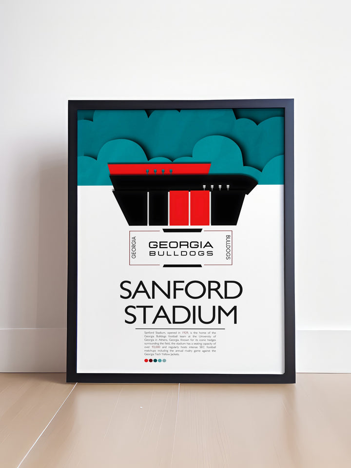 The UGA Bulldogs poster showcasing Touchdown Jesus at Sanford Stadium is a thoughtful gift for any college football fan and a beautiful addition to their collection