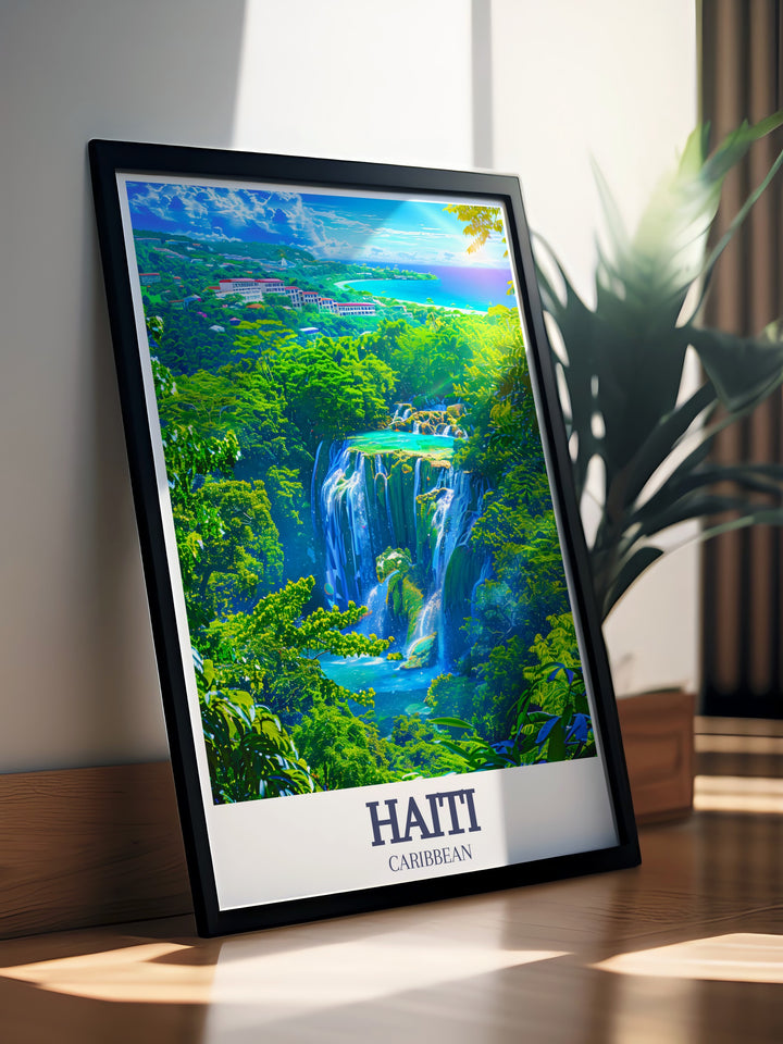 This canvas art celebrates Haitis coastal beauty, with Labadee peninsulas golden shores and Bassin Bleus peaceful pools in stunning detail. A perfect choice for anyone who appreciates the outdoors and tropical landscapes, this travel print brings the Caribbean to life.